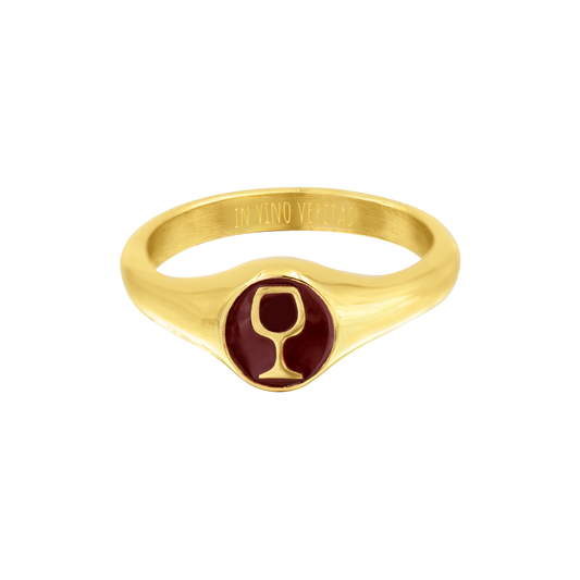 RED WINEGLASS Ring Gold